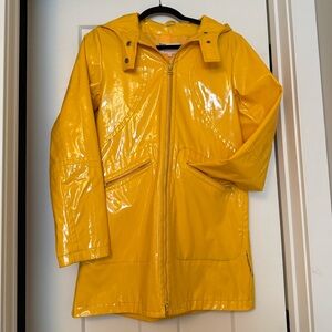 Yellow Women's Hooded Gloss Trench Coat